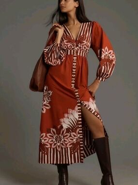 Farm Rio x Anthropologie Long-Sleeve V-Neck Midi Dress.